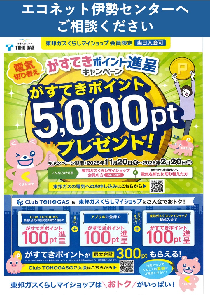 電気切り替え　がすてきポイント5000pt